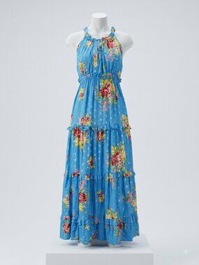 House of Harlow Floral Tiered Cotton Maxi Dress in Helena Blue Size S